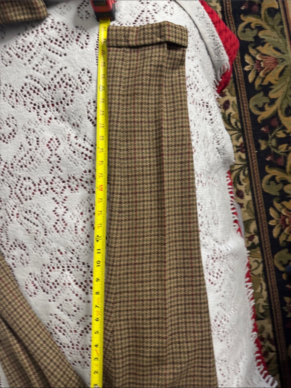 Ralph Lauren Brown Houndstooth Wool Pantsuit with Dark Brown Corduroy Collar 2 - Picture 9 of 9